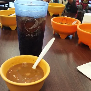 Complimentary beans - frijoles a la charra.