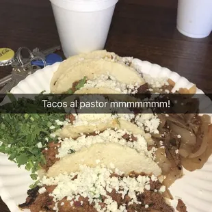 two tacos on a paper plate