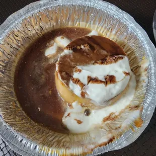 Traditional flan pictured, but arrived with a bunch of watery chocolate and whipped cream all over it. Yuck.