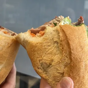 Lunch Cheers!  Happily we split a House Bahn Mi Sandwich More than enough for 2 people!