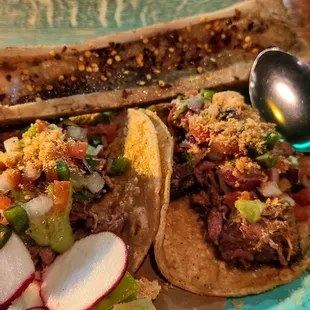 Tacos al pastor with bone marrow