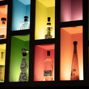 bottles of liquor on shelves