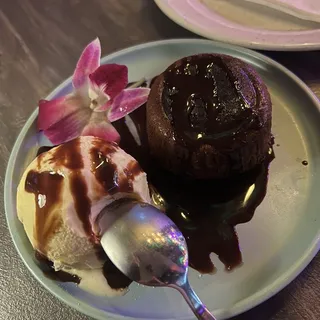 Warm Dark Chocolate Lava Cake with Vanilla Ice Cream