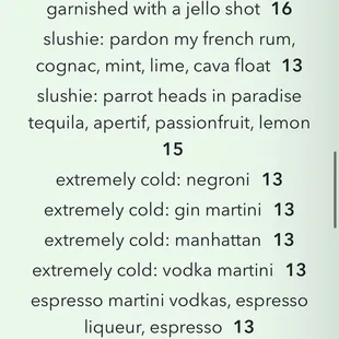 Cocktail menu - Feb 2024