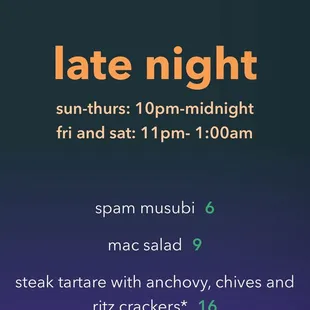 Late night menu - Feb 2024