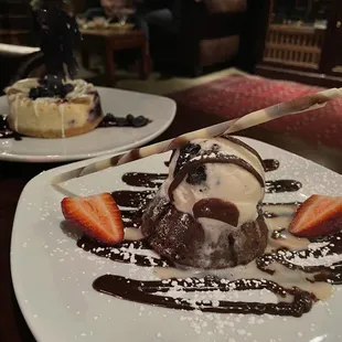 Chocolate lava cake and Blueberry crumble cheesecake