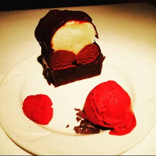 Decadent chocolate with raspberry compote