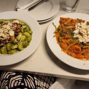 Chicken gnocchi and shrimp and crap penne