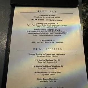 Specials Menu