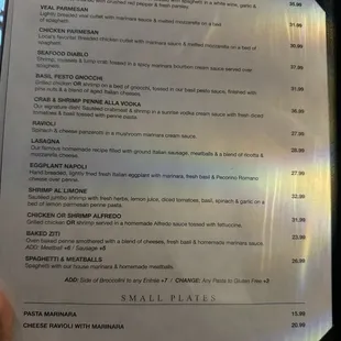 Entree Menu