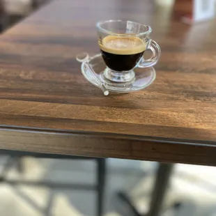 a cup of coffee on a table