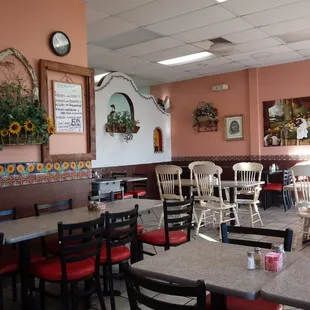 tables and chairs in a restaurant
