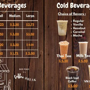 a menu for hot beverages