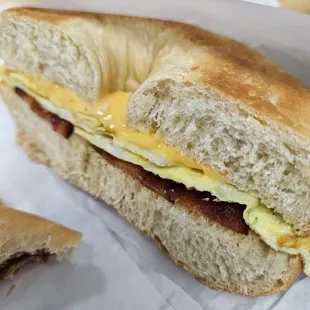 Bacon egg and cheese on plain bagel