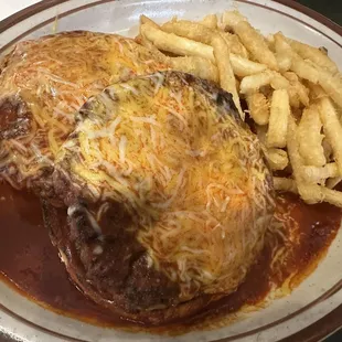 Hub city burger double meat with red chile.