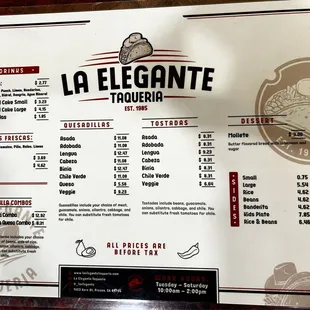 Back of 2024 menu update.