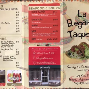 To-go menu (front &amp; back)