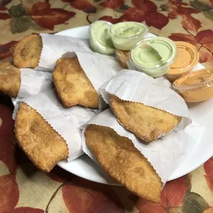 Chicken Empanada Beef Empanada Pizza Empanada Veggie Empanada Jalapeños and Cheese Empanada Desert Empanada