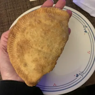 Chorizo and papas empanada. Shown actual size!