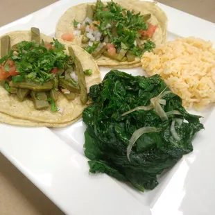 Cactus tacos with a spinach side