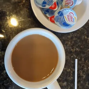 Fresh, hot coffee with French vanilla creamer