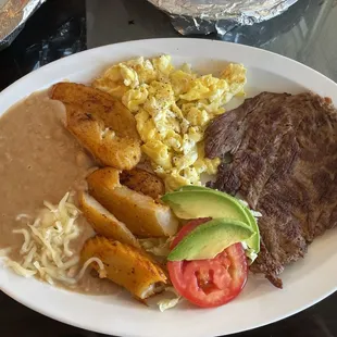 Steak and eggs breakfast plate.