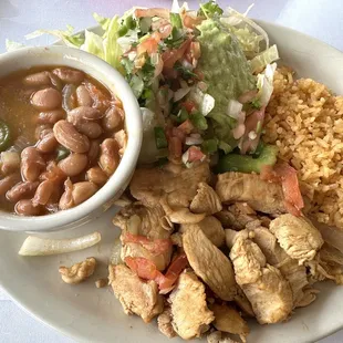 Chicken Fajitas, rice &amp; charro beans.
