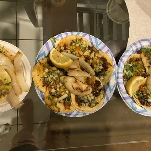 Lingua, al pastor and asada tacos
