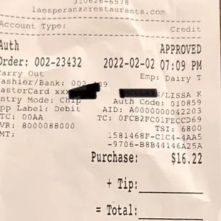My original receipt