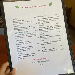 Vegan menu