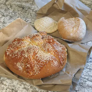 bread and pastries on a table