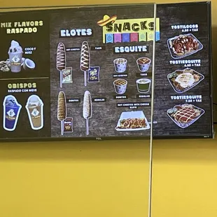 a menu on the wall