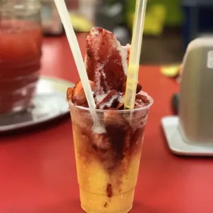 Vanilla and strawberry raspado. It is fire!