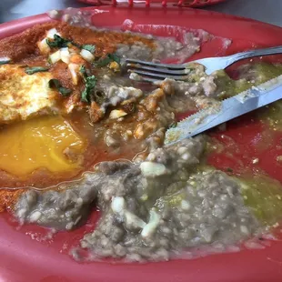 Huevos Divorciados...I scrapped all of the salsa off and couldn't even eat the whole thing. Nasty