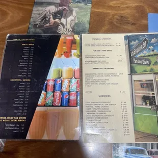 Drink and food menu