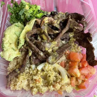 Asada bowl was tasty but the meat was very overcooked