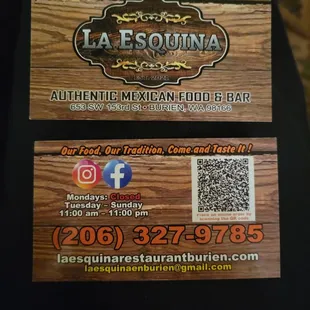 business cards for the restaurant