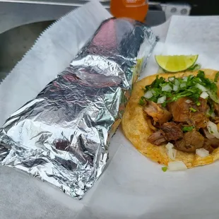 Burrito and carnita taco