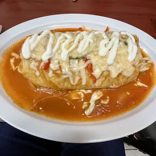 Tasty wet burrito, made vegetarian upon request