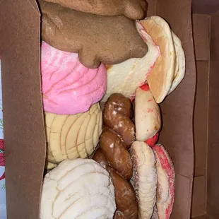 Concha's, cochino, elote, empanadas, and twist donut.