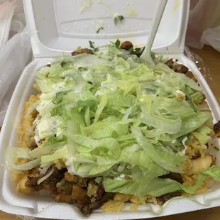 Chicken Fries with rice and lettuce added