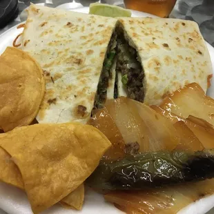 Carne Asada Quesadilla with grilled onions
