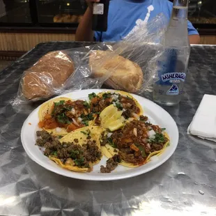 Carne asada, chorizo and chiccarones tacos