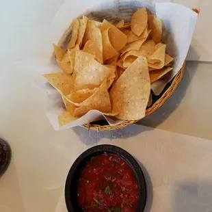 Crunchy chips and mild salsa