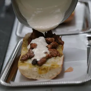 Chicken Alfredo garlic bread