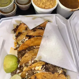 Barrio tacos with side of rice and favorite drinks (rice was so good the broth and tacos was full of flavor every bite..