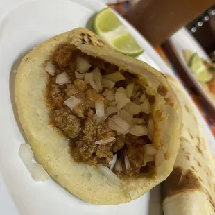 close up of chorizo gordita - really good flavor