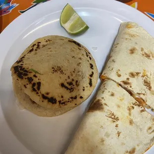 chorizo gordita and chicken quesadilla