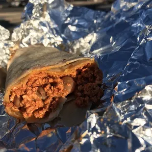 Chorizo burrito with beans