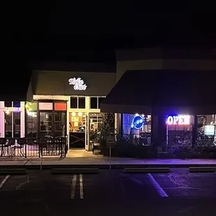 The building at night.